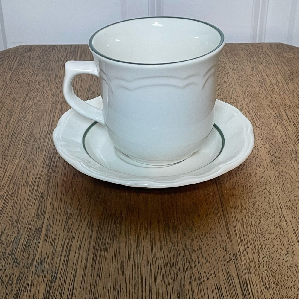 Pfaltzgraff White Mug and Saucer with Red Barn Holiday Design - Picture 3 of 6